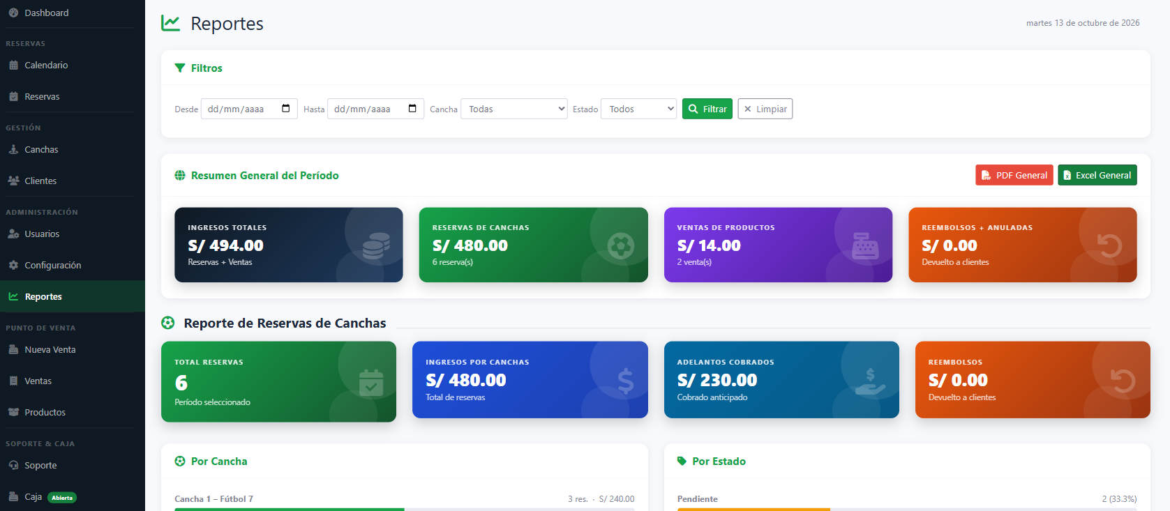 Módulo de Reportes — PichangaSoft